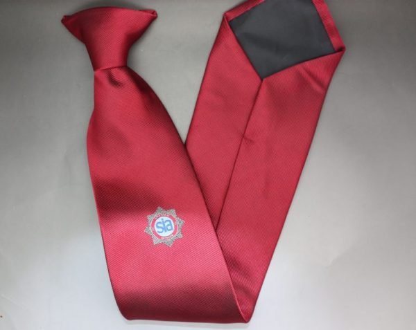 SIA RED CLIP ON TIE WITH SIA BADGE LOGO HW159a Hire Witness 